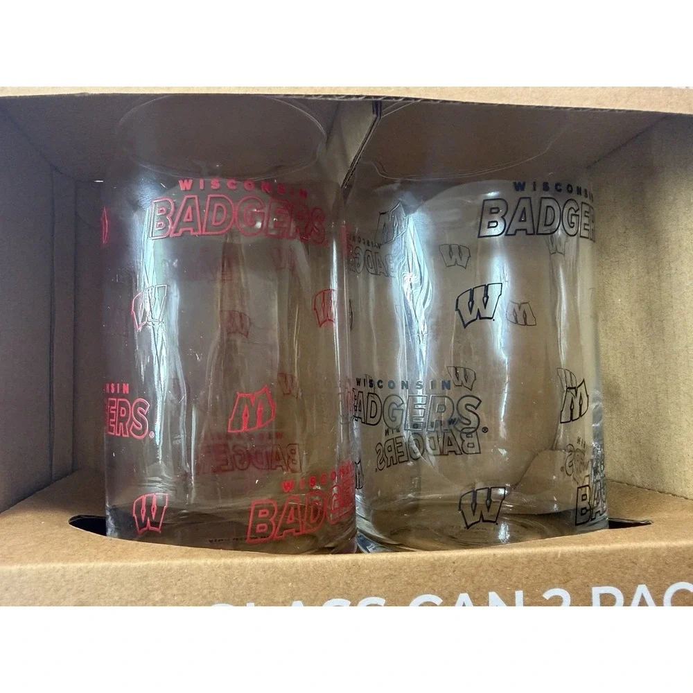 Wisconsin Badgers 16oz Clear Glass Can Beer Glasses 2-Pack Gift Set